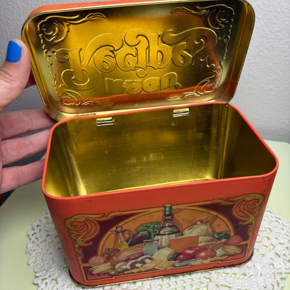 Vintage Ragu Orange Recipe Tin Kitchen Decor Metal Made in England